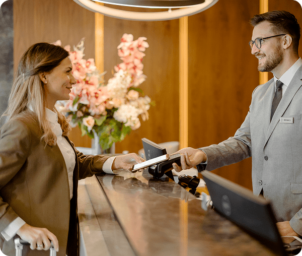 Hotel check-in with receptionist